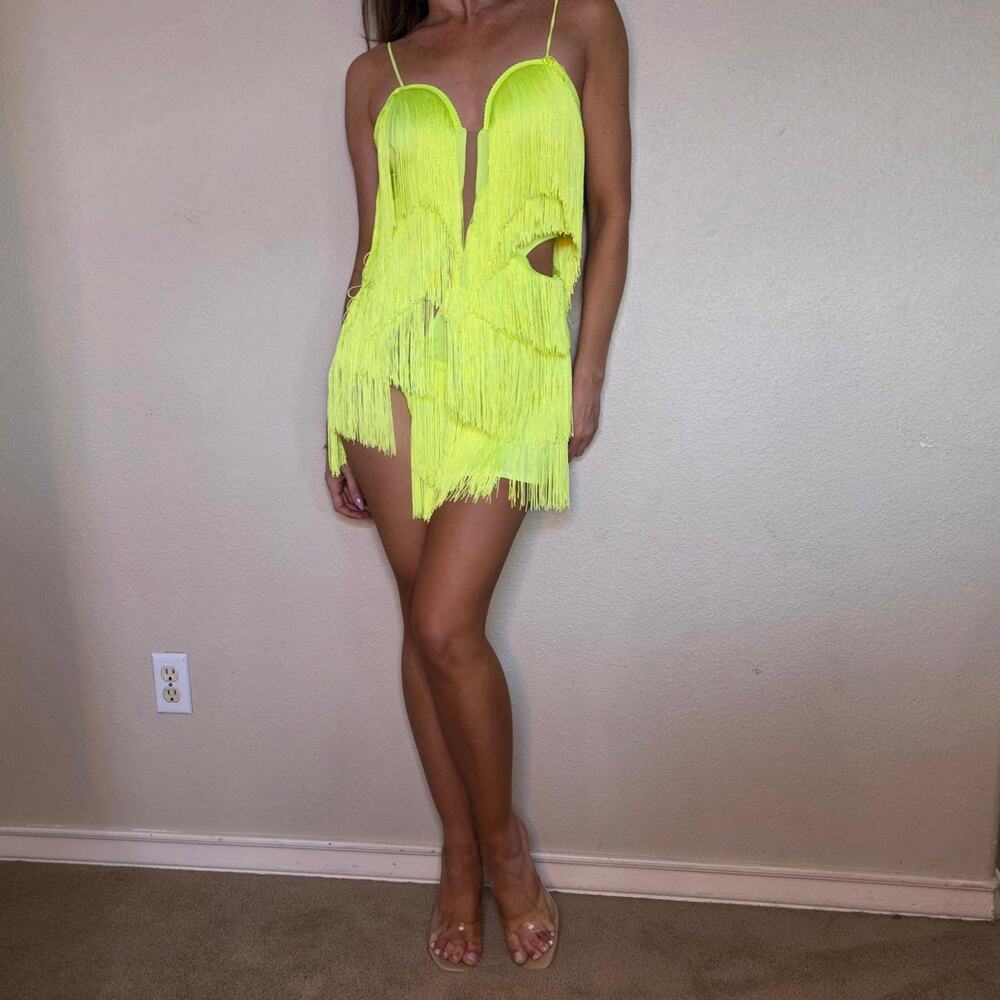 Neon yellow latin dance dress